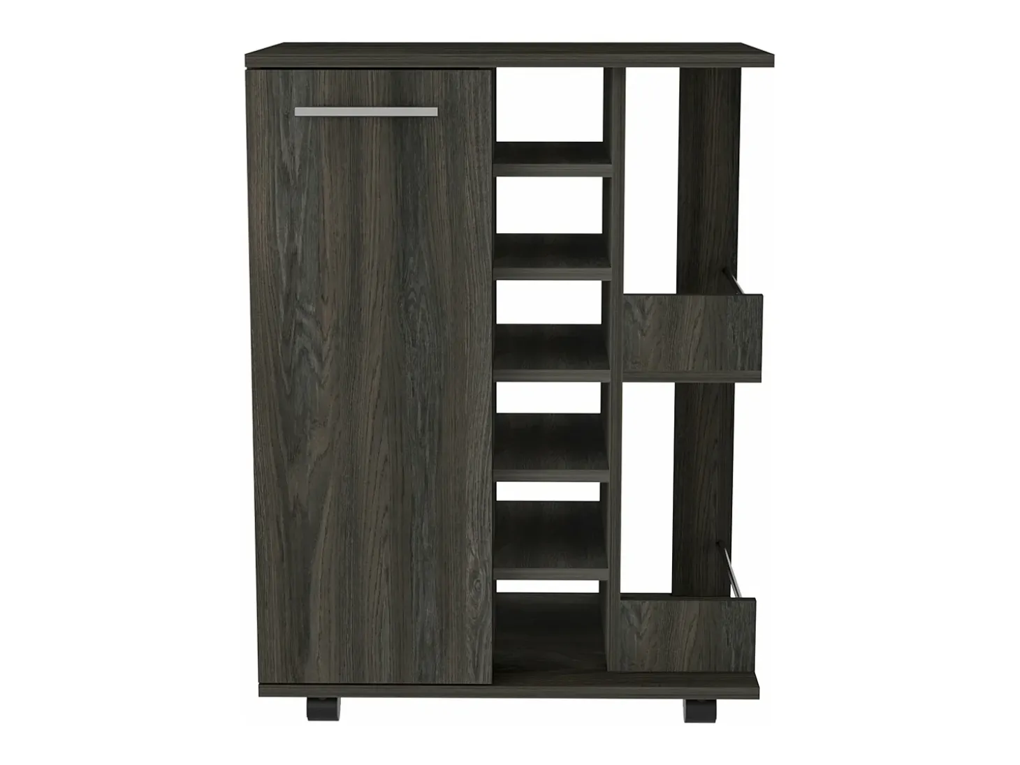 Carrinho de bar com prateleira para vinhos e rodas, 82.09 cm X 59.99 cm X 37.49 cm , Carvão vegetal