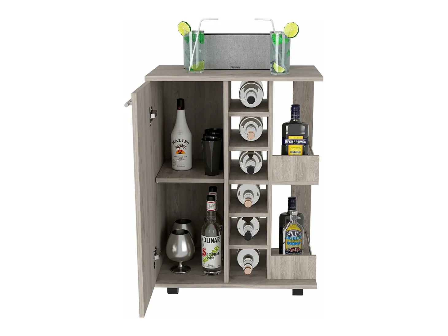 Carrinho de bar com suporte para garrafas e rodas , 82.09 cm X 59.99 cm X 37.49 cm , Cinder