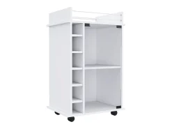 Carrinho de bar Dukat em melamina com 6 prateleiras para garrafas, 3 prateleiras e 4 rodas, branco, 89 cm X 55 cm X 41.5 cm