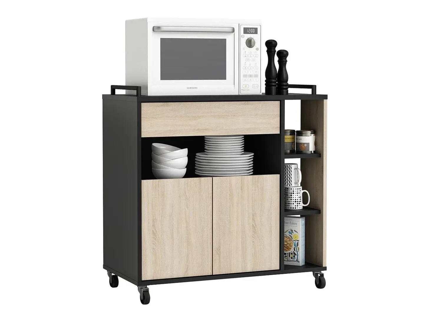 Carrinho de Cozinha AMBIHOME SIDE Carvalho/Preto C78xP40xA79cm