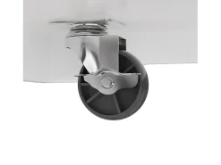 Carrinho de cozinha branco com 2 portas, 3 gavetas e compartimento para o lixo, puxadores em metal, tampo com textura de madeira