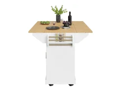 Carrinho de cozinha branco com 2 portas, 3 gavetas e toalheiro, porta-tempero, tabuleiro extensível