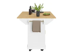 Carrinho de cozinha branco com 2 portas, 3 gavetas e toalheiro, porta-tempero, tabuleiro extensível