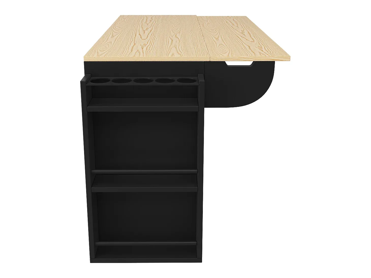 Carrinho de cozinha com rodas e tampo extensível, 2 portas de correr e 3 gavetas, preto - 110x70x90cm