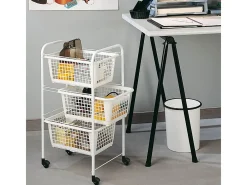 Carrinho de Cozinha com Rodas Branco 3 Cestos Removíveis