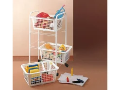Carrinho de Cozinha com Rodas Branco 3 Cestos Removíveis