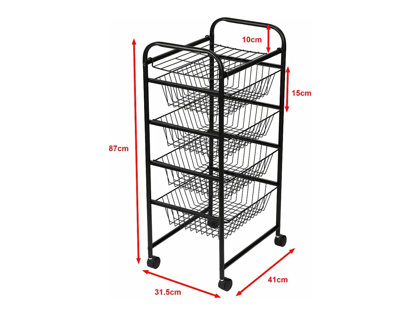 Carrinho de cozinha com rodinhas 87 x 41 x 31,5 cm com 4 cestos preto 03_0006794