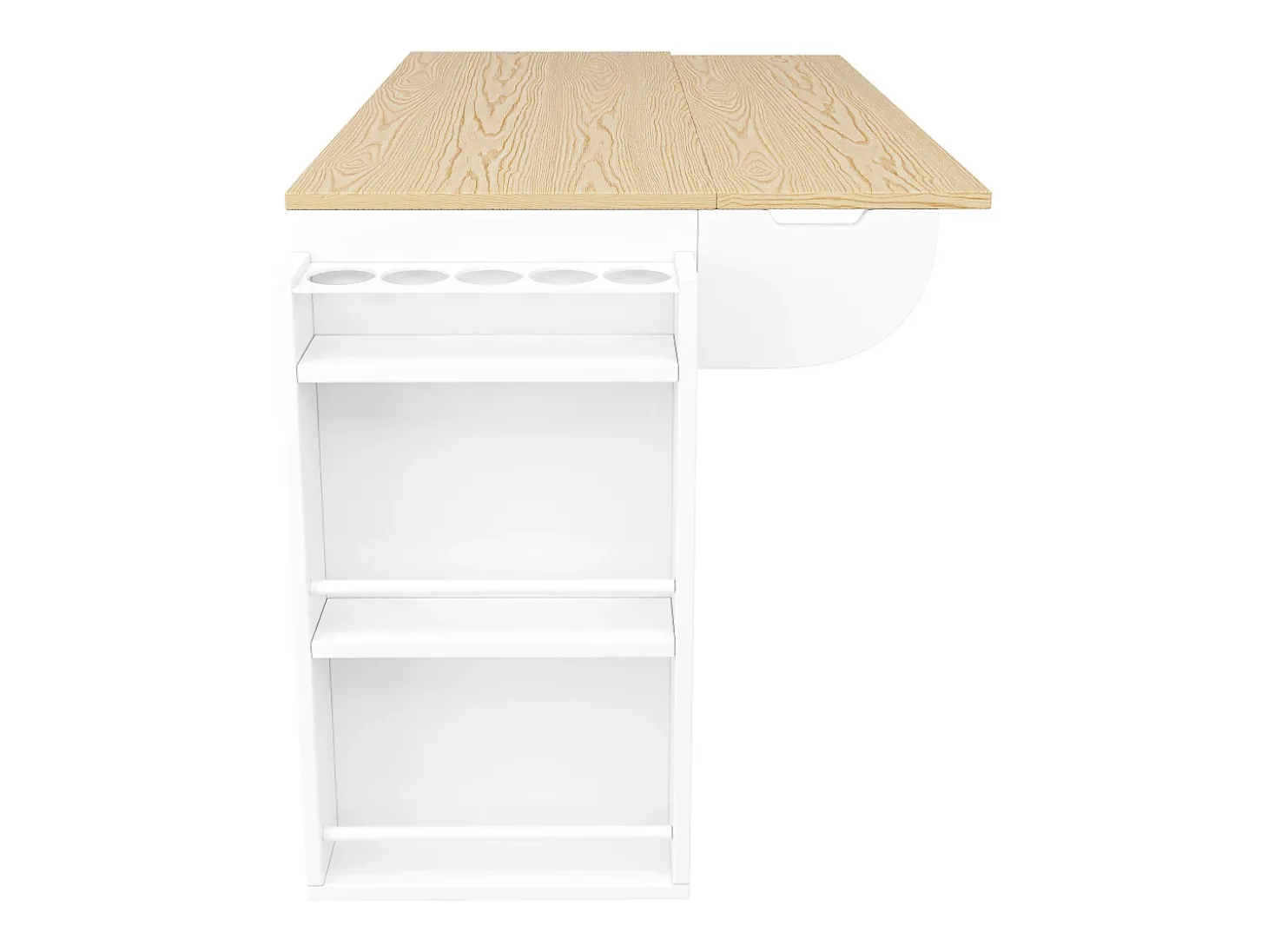 Carrinho de cozinha com rodas e tampo extensível, 2 portas de correr e 3 gavetas, branco - 110x70x90cm