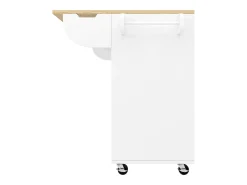 Carrinho de cozinha com rodas e tampo extensível, 2 portas de correr e 3 gavetas, branco - 110x70x90cm