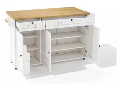 Carrinho de cozinha com tampo rebatível, 2 gavetas e 3 portas, 6 rodízios com fecho, branco