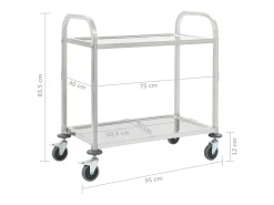 Carrinho de cozinha de 2 níveis 95x45x83,5 cm aço inoxidável