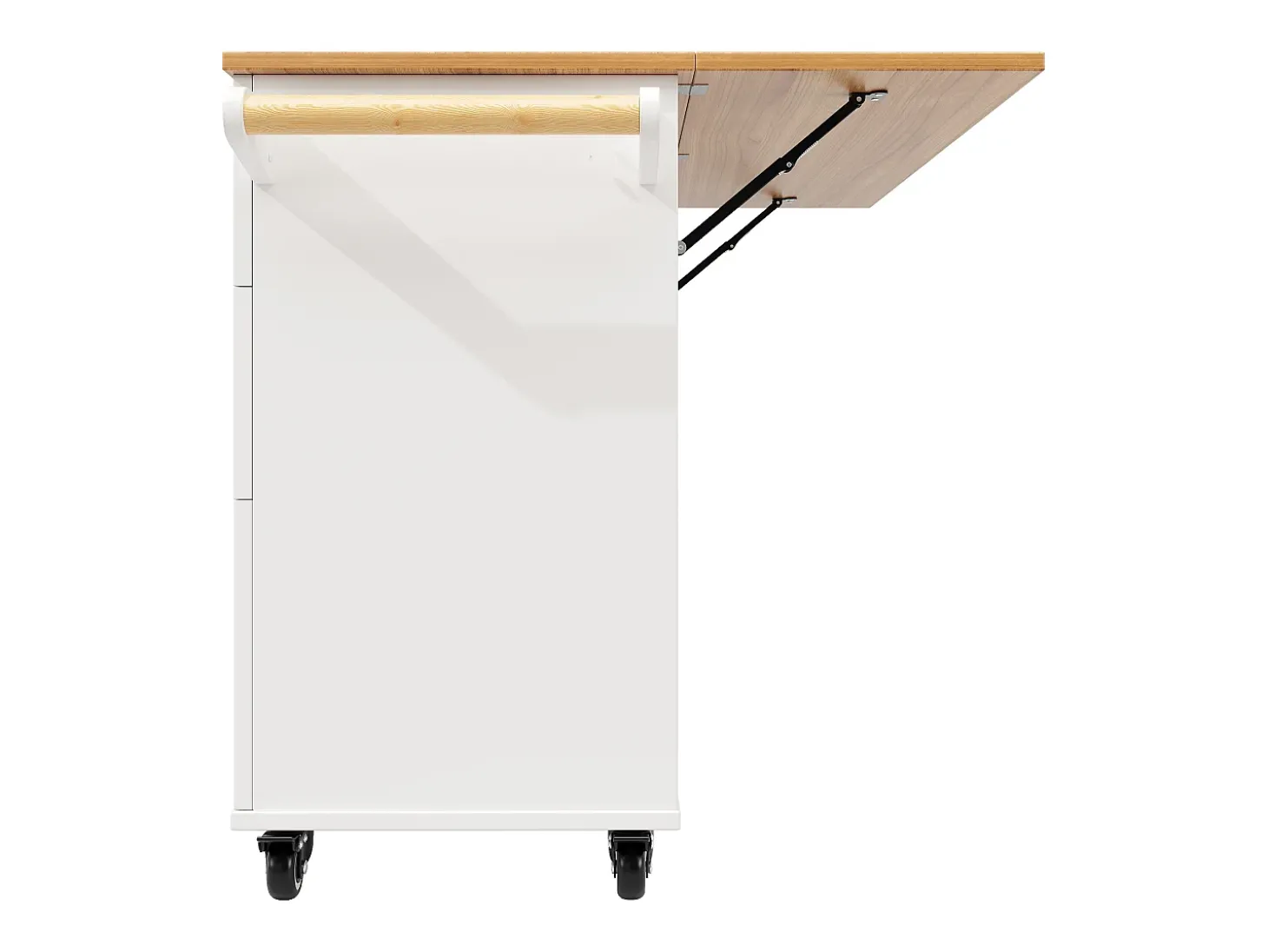 Carrinho de cozinha móvel com tampo extensível em folheado de madeira, 3 gavetas e 3 portas incluídas, branco - 133x70x88cm