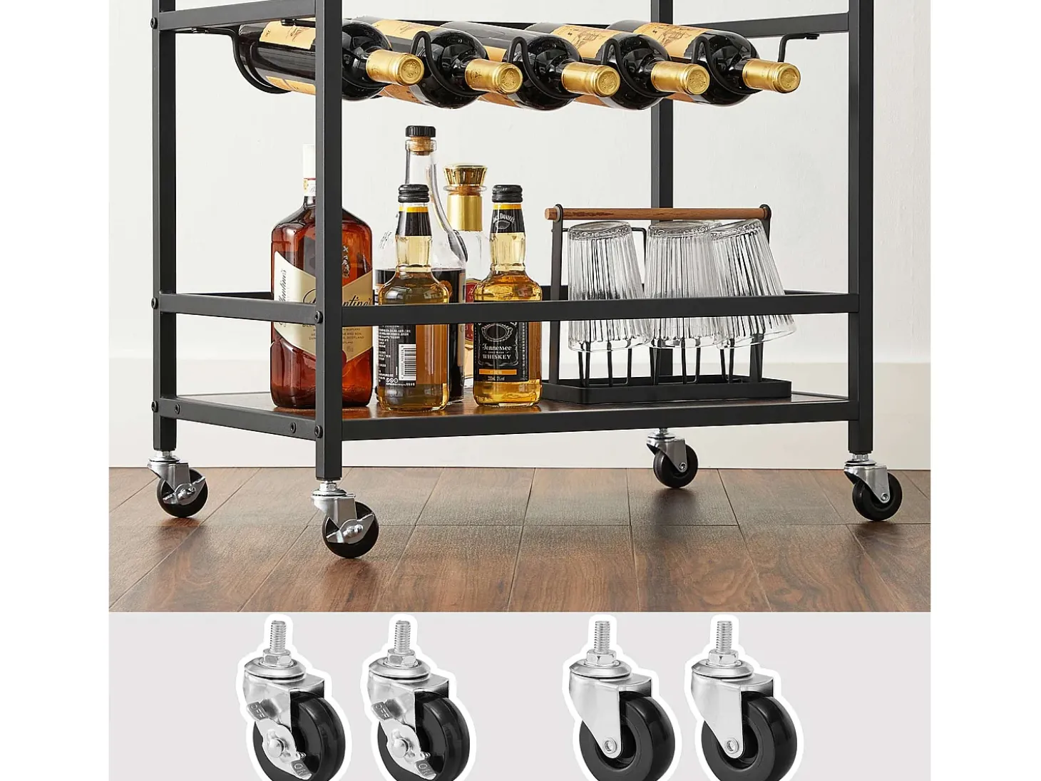 Carrinho de cozinha 60x40x75 cm preto vintage castanho