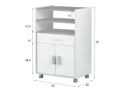 Carrinho Dmatte, Armário auxiliar de cozinha com rodas, Armário multiuso com 2 portas e 1 prateleira, 59x40h92 cm, Branco