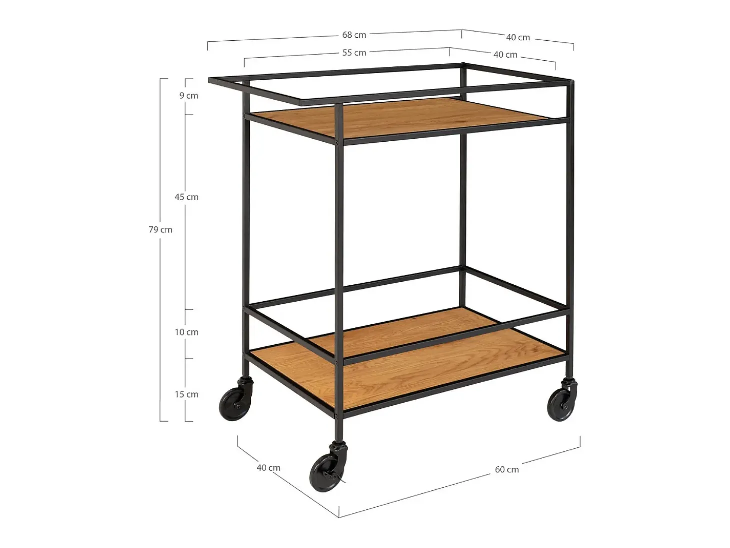 Carrinho Vita, Castanho, 68x40x79 cm, Kendra Home