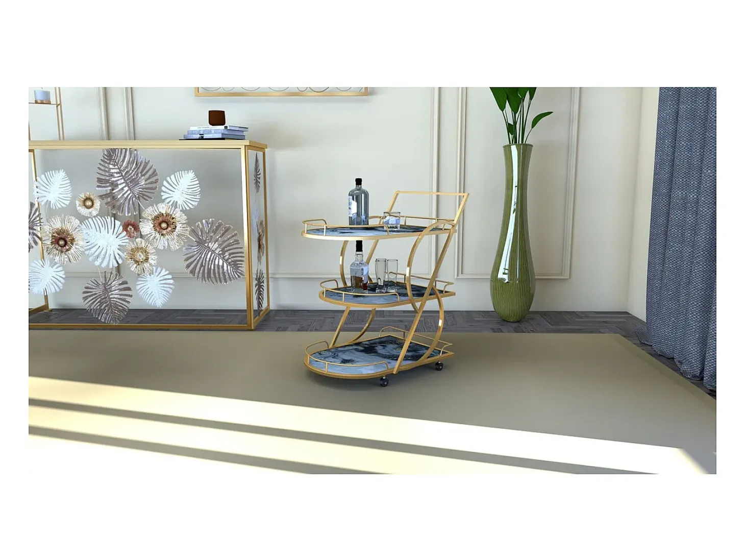 Carrinho VKH2, Ouro, 71x45,5x84,5 cm, Kendra Home