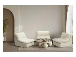 Chaise longue "Candela" em tecido texturado - 81 x 96 x 75 cm - Bege