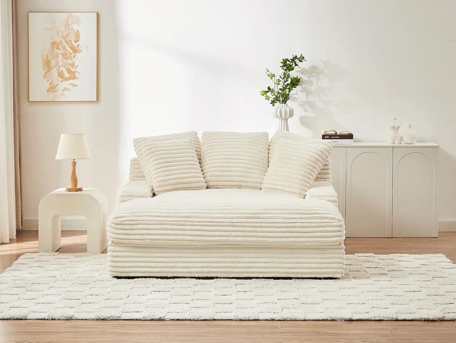 Chaise-longue 2 lugares em veludo canelado grosso bege ESARTO de Pascal Morabito