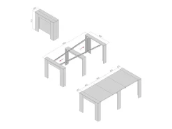 CLARA - Mesa consola branca fina extensível de 25 cm a 2 metros - extensões integradas - até 8 pessoas - envio gratuito