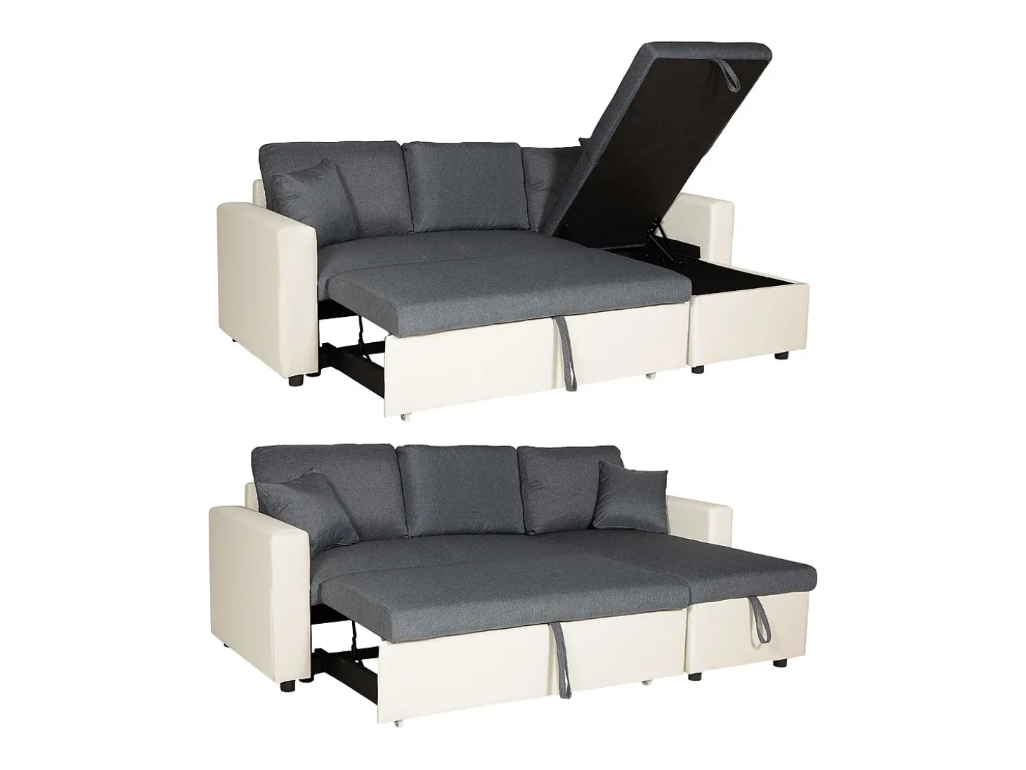 CLARK Sofá-cama de canto de 3 lugares cinzento e branco