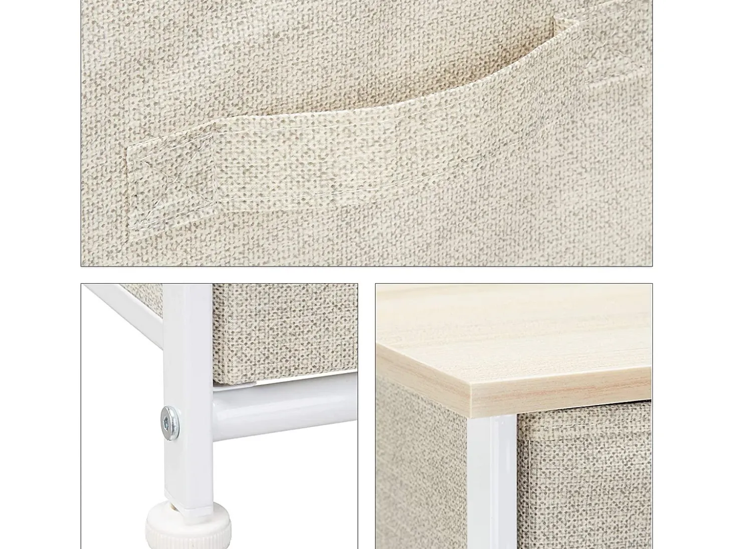 Cômoda móvel de armazenamento prateleira com gavetas tecido bege 13_0002582_2