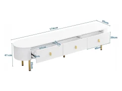 Combinação de armário de TV e mesa de centro com gavetas e cantos arredondados. Design leve e luxuoso para a sala de estar.