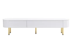 Combinação de armário de TV e mesa de centro com gavetas e cantos arredondados. Design leve e luxuoso para a sala de estar.