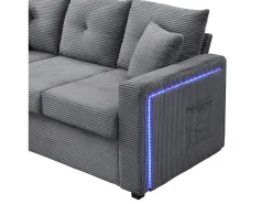 Combinação de sofá moderno 184x84.5x85.5cm - com apoio de pés removível e iluminação LED - com bolsos laterais - combinação livre - Cinza