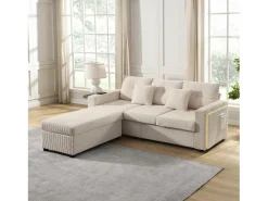 Combinação de sofá moderno 184x84.5x85.5cm - com apoio de pés removível e iluminação LED - com bolsos laterais - combinação livre - Bege