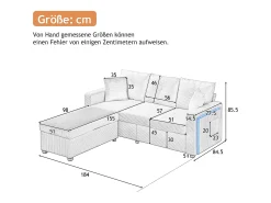 Combinação de sofá moderno 184x84.5x85.5cm - com apoio de pés removível e iluminação LED - com bolsos laterais - combinação livre - ​​Bege​
