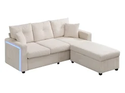 Combinação de sofá moderno 184x84.5x85.5cm - com apoio de pés removível e iluminação LED - com bolsos laterais - combinação livre - ​​Bege​