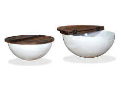 Conj. mesas centro 2 pcs madeira reciclada branco forma tigela