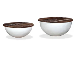 Conj. mesas centro 2 pcs madeira reciclada branco forma tigela