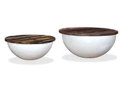 Conj. mesas centro 2 pcs madeira reciclada branco forma tigela