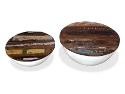 Conj. mesas centro 2 pcs madeira reciclada branco forma tigela PT937036