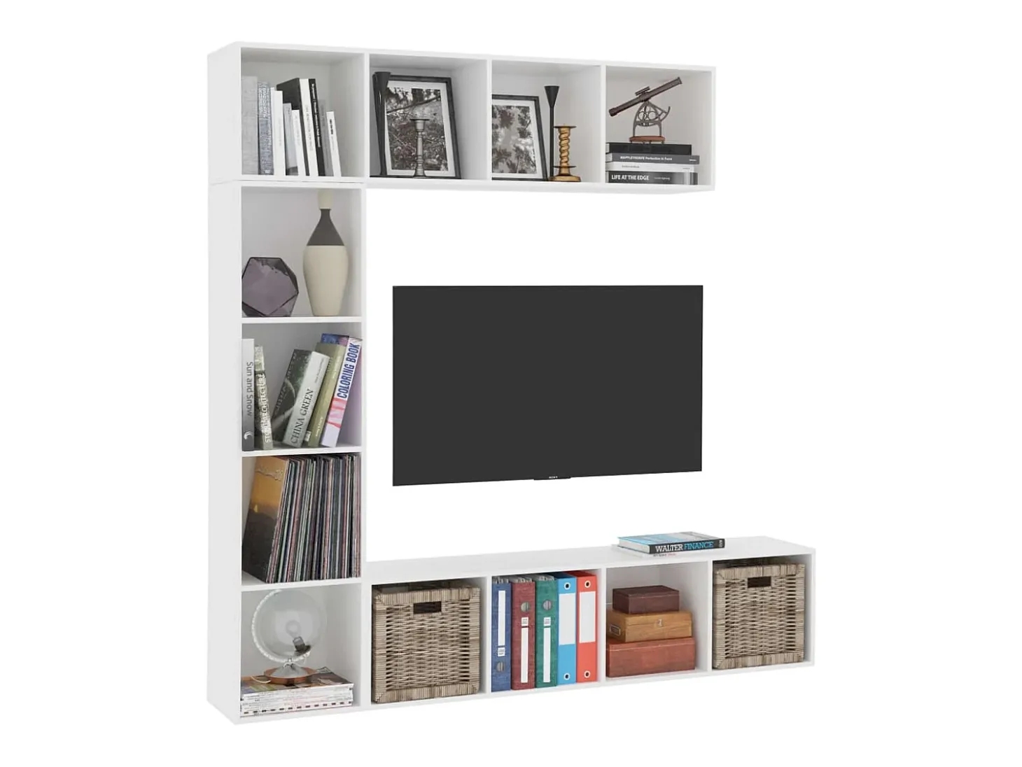 Conjunto armário de TV/estante 3 pcs 180x30x180 cm branco PT844326
