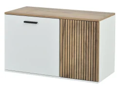 Conjunto cabideiro de entrada - Sapateiro e banco de sapatos - Barra de roupas e 4 ganchos - Espelho - Natural+Branco