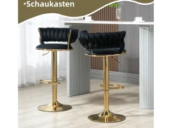 Conjunto de 2 bancos altos giratórios 360° - 54 x 46 x 78/97 - altura ajustável com encosto - veludo - preto