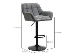 Conjunto de 2 bancos altos, reguláveis em altura, giratórios 360°, com encosto e apoio para os pés, efeito linho, até 120 kg, cinza