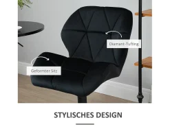 Conjunto de 2 bancos altos giratórios, altura ajustável, com encosto, toque de veludo, preto, sem braços