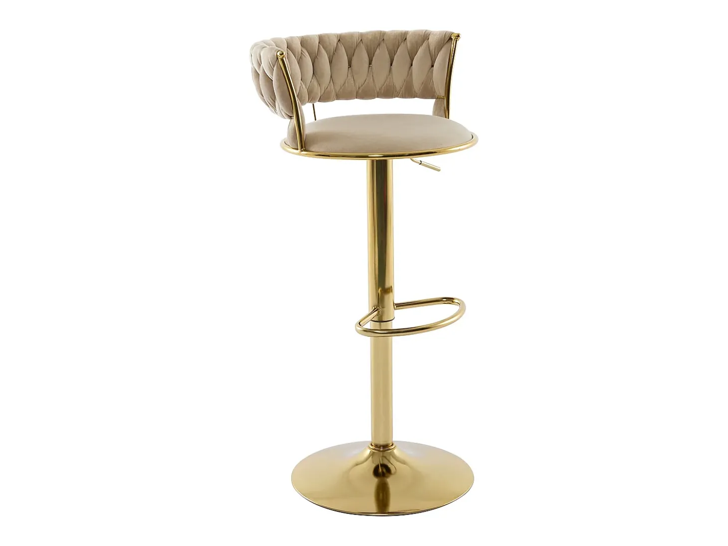 Conjunto de 2 bancos altos em veludo e metal dourado, altura regulável, cor bege - LOMYA