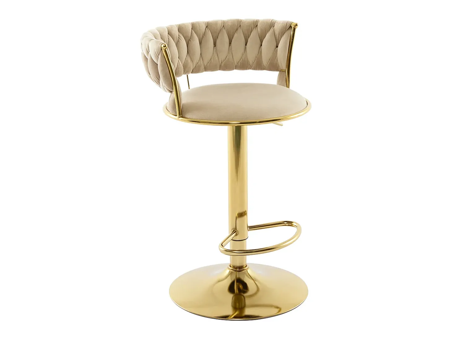 Conjunto de 2 bancos altos em veludo e metal dourado, altura regulável, cor bege - LOMYA