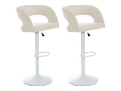 Conjunto de 2 bancos altos em tecido e metal branco, altura regulável cor creme - LAJUNIA