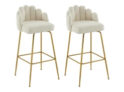 Conjunto de 2 bancos altos tecido bouclé e metal dourado, cor creme - ALTINAM