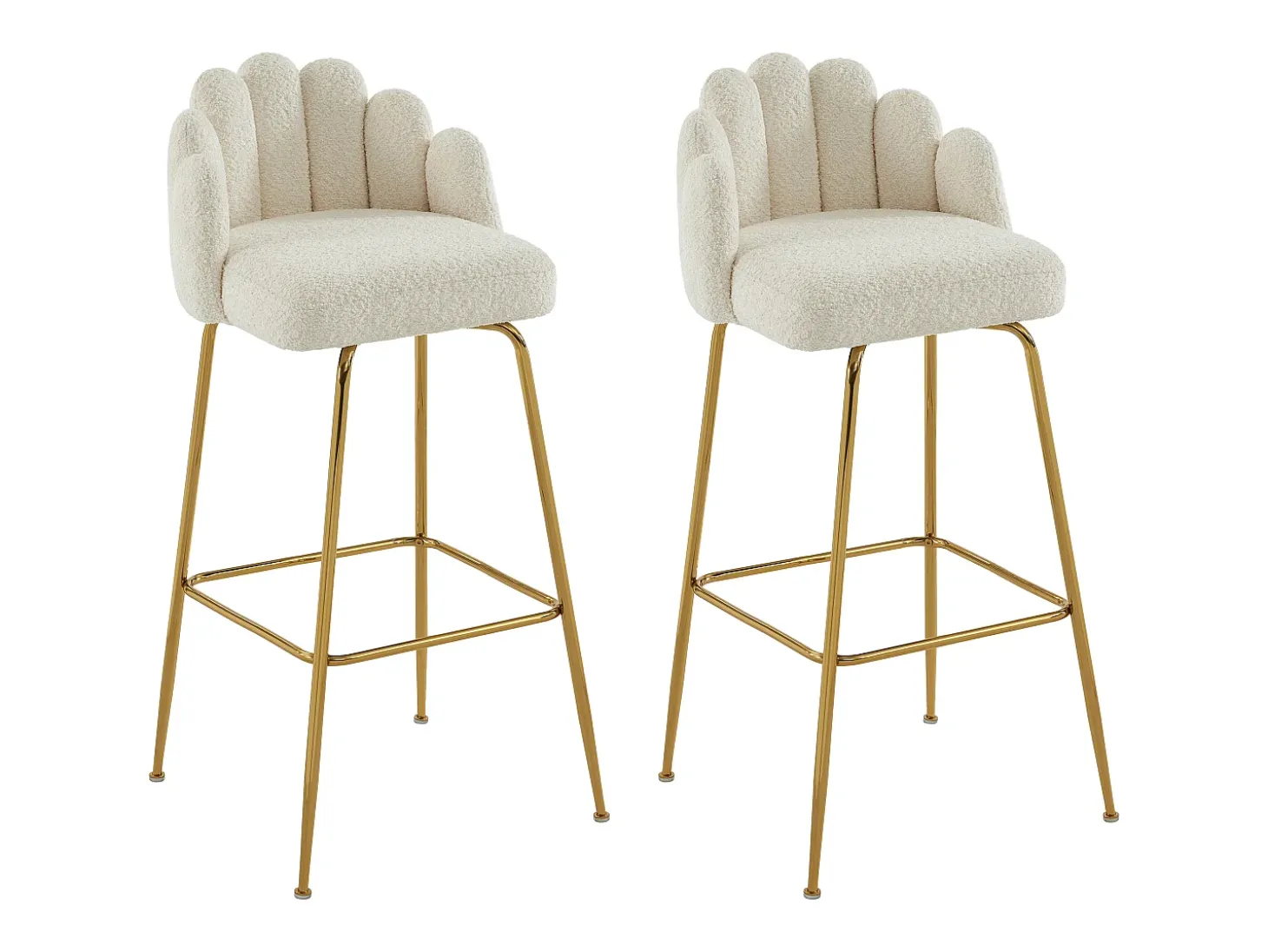 Conjunto de 2 bancos altos tecido bouclé e metal dourado, cor creme - ALTINAM