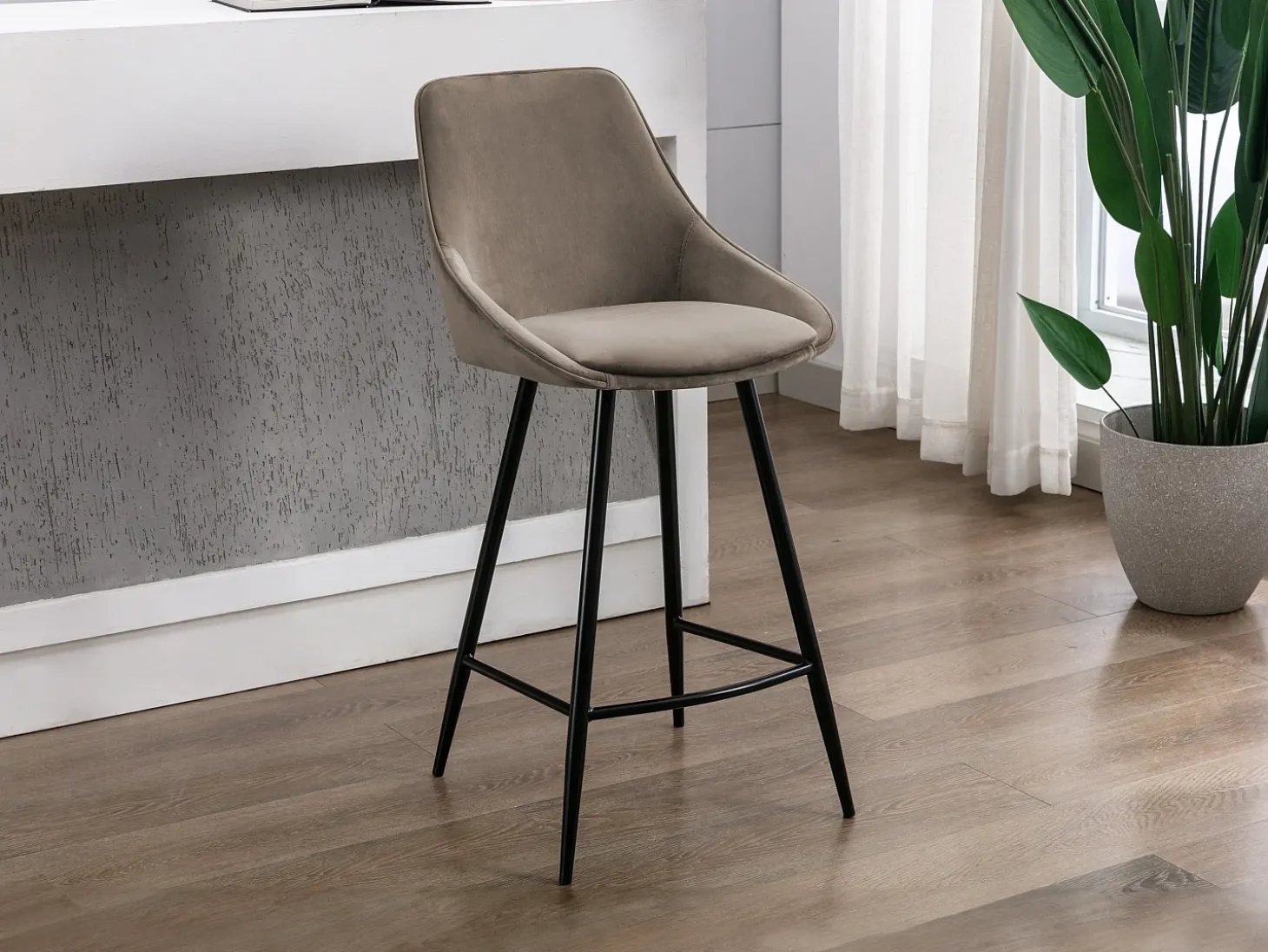 Conjunto de 2 bancos altos - Veludo - Taupe - MASURIE