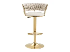 Conjunto de 2 bancos altos giratórios 360° - 54 x 46 x 78/97 - altura ajustável com encosto - veludo - marfim