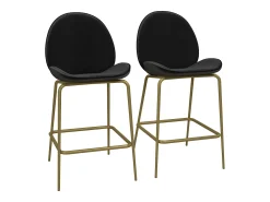 Conjunto de 2 bancos de bar estofados em PU preto