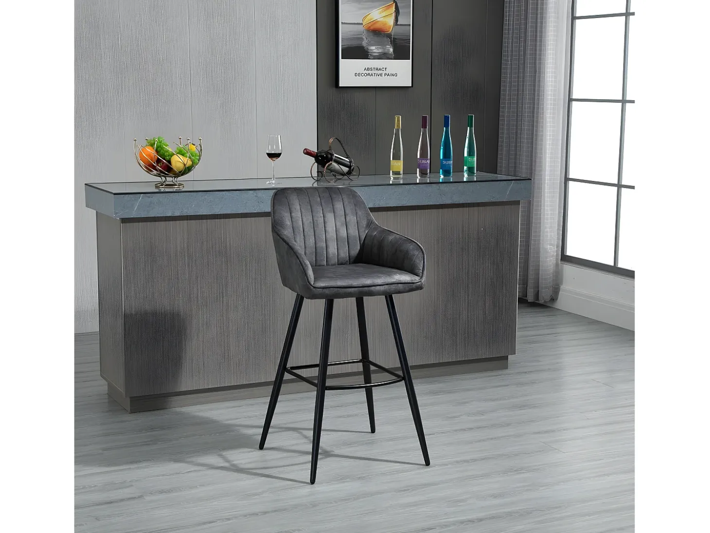 Conjunto de 2 bancos de bar - tecido e metal - antracite - BOND