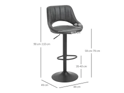 Conjunto de 2 bancos de bar, bancos de cozinha giratórios, altura ajustável com apoio para os pés, aparência de couro, estrutura de metal, cinza
